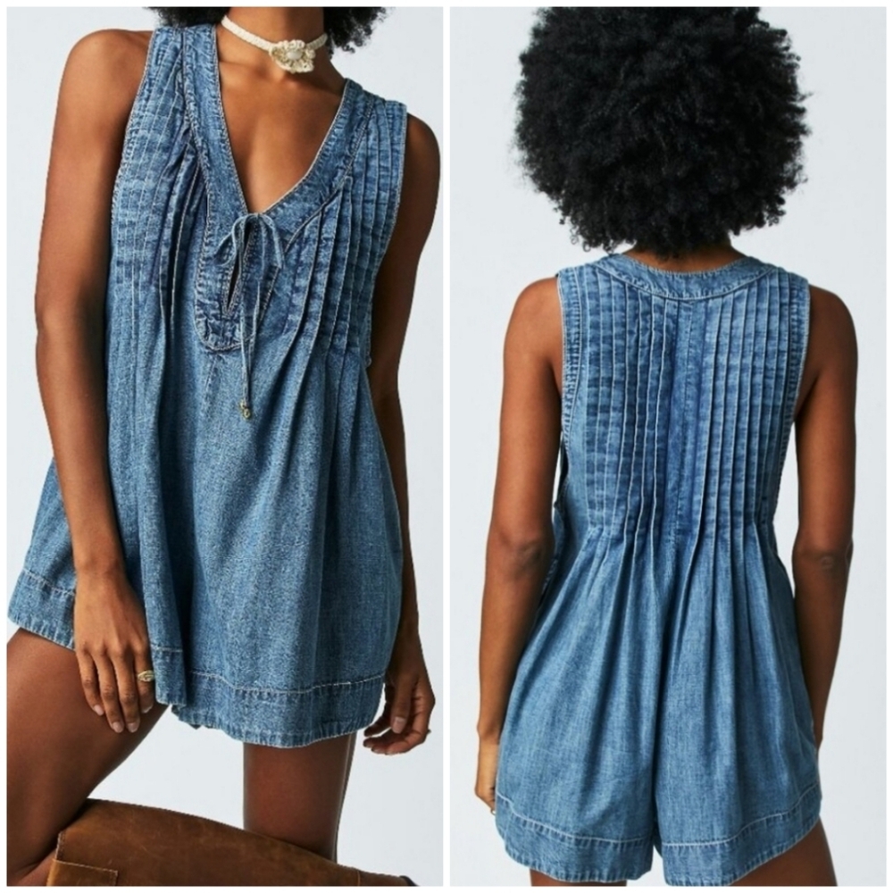 Free People Webster Romper/Falling Rain Wash